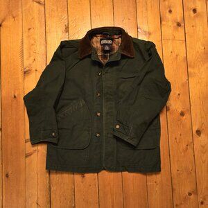 Vintage Men's LL Bean Green Canvas Chore Jacket, Corduroy Collar & Cuffs